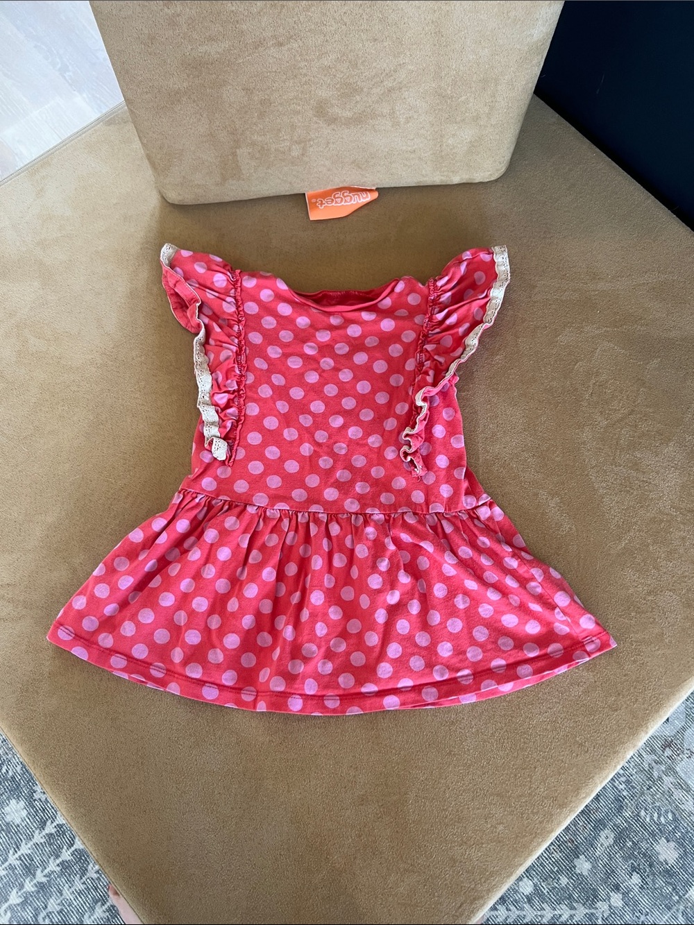 Tea Collection Pink and Light Pink Polka Dot Flutter Sleeve Dress 2T